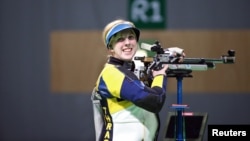 American shooter Ginny Thrasher took gold in the women’s air rifle event in Rio, Aug. 6. 2016.