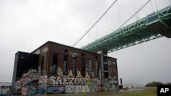A view of the Alvsborgsbron bridge and the Roda Stens art exhibition centre in Gothenburg. The area around the bridge and the art centre were roped off and participants of the inauguration party for the Goteborg International Art Biennial were evacuated a