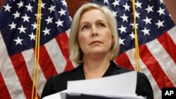 Sen. Kirsten Gillibrand, D-N.Y., attends a news conference, Dec. 12, 2017, on Capitol Hill in Washington.