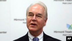 FILE - Health and Human Services Secretary Tom Price speaks at the Mirmont Treatment Center in Media, Pa., Sept. 15, 2017. Federal investigators say they are reviewing Health and Human Services Secretary Tom Price’s recent use of costly charter flights on official business to see if it complied with government travel regulations.