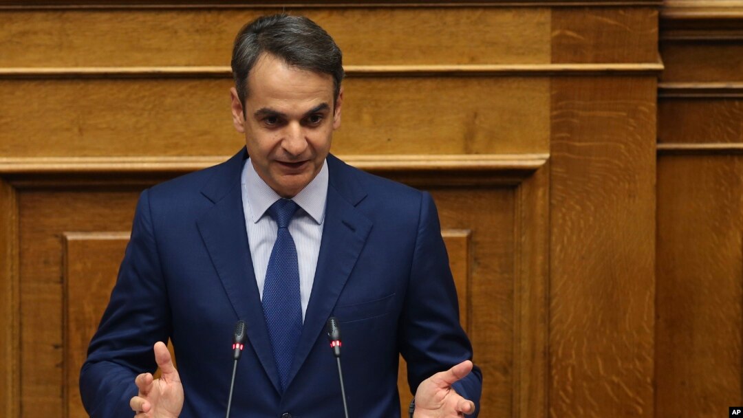 New Democracy party leader Kyriakos Mitsotakis addresses lawmakers during a parliamentary session where he submitted a motion of no confidence against Prime Minister Alexis Tsipras, in Athens, June 14, 2018.