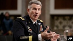 Gen. John Nicholson, the top U.S. commander in Afghanistan, testifies on Capitol Hill in Washington, Feb. 9, 2017, before the Senate Armed Services Senate Committee. 