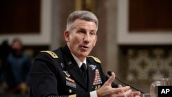 Jenderal John Nicholson, komandan AS di Afghanistan, bersaksi di Capitol Hill di Washington (9/2). (AP/J. Scott Applewhite)