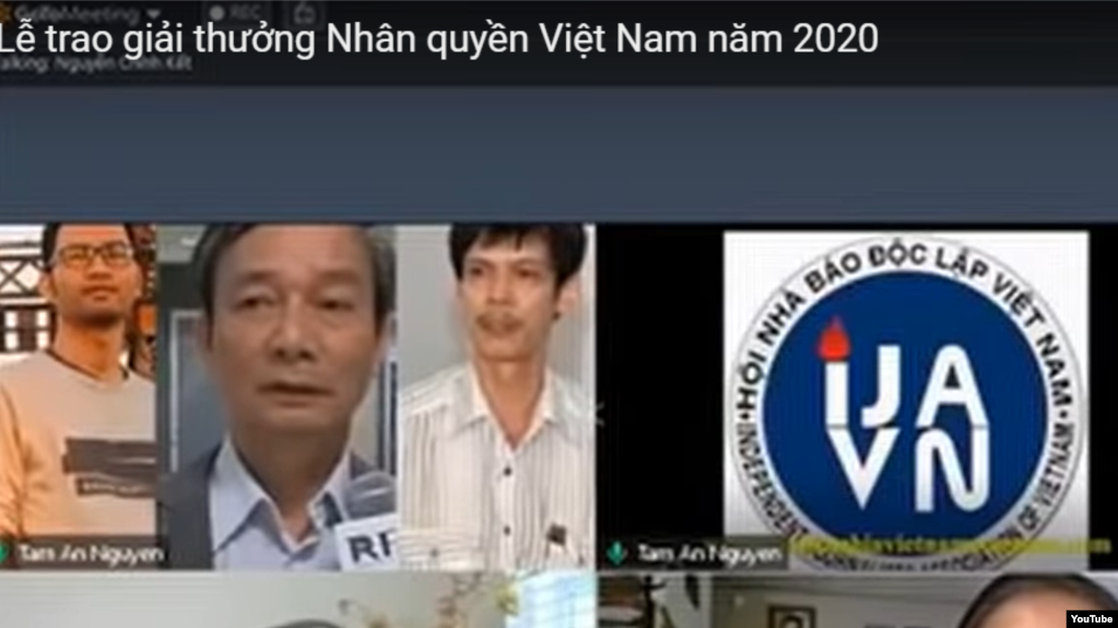 Hội Nhà báo Độc lập Việt Nam (IJAVN) được vinh danh tại lễ trao giải của Mạng lưới Nhân quyền Việt Nam 2020, ngày 21/11/2020.