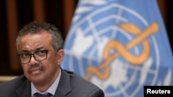 WHO Director-General Tedros Adhanom Ghebreyesus attends a news conference organized by Geneva Association of United Nations Correspondents (ACANU) amid the COVID-19 outbreak, caused by the novel coronavirus, in Geneva, July 3, 2020.