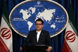 FILE - In this May 28, 2019 photo, Iran's Foreign Ministry spokesman Abbas Mousavi speaks at a media conference in Tehran, Iran.