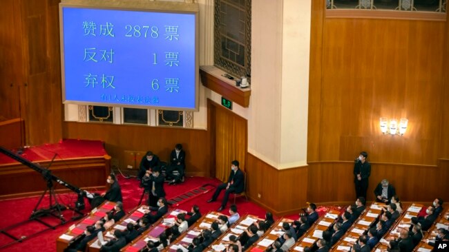 2020年5月28日，中國人大代表就訂立港區國安法的決定進行投票。