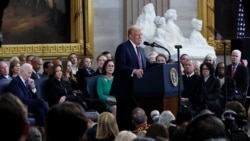 Presiden AS Donald Trump menyampaikan pidato pelantikannya di Rotunda Gedung Capitol di Washington DC, Senin 20 Januari 2025.