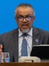 FILE - World Health Organization Director-General Tedros Adhanom Ghebreyesus addresses a press conference on the Marburg virus outbreak at the Kigali Convention Center in Kigali, Rwanda, Oct. 20, 2024.