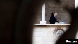 The leader of Catalonia's regional government Quim Torra delivers a statement at Palau de la Generalitat in Barcelona, Spain, January 29, 2020.