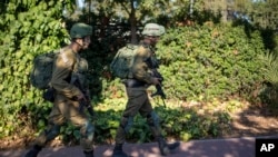Israeli soldiers secure the village of Avivim on the Israel-Lebanon border, Monday, Sept. 2, 2019. Hezbollah militants on Sunday fired a barrage of anti-tank missiles into Israel.