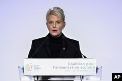 FILE — Executive Director of the World Food Program Cindy McCain at the first meeting of the Global School Meals Coalition in Paris, Wednesday, October 18, 2023.