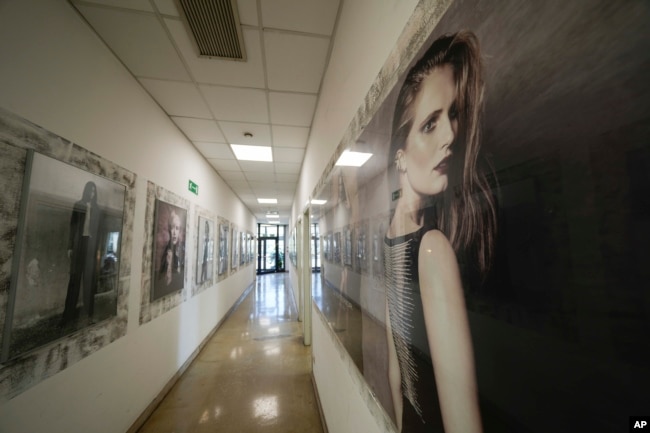 A view of the corridor at the Cose di Maglia factory where the D. Exterior brand is produced, in Brescia, Italy on June 14, 2022. (AP Photo/Luca Bruno)