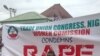 A young girl joins in an anti-rape demonstration organized by the Trade Union Congress Nigeria Women Commission, Aug. 20, 2020. Of the organization's 2.5 million members, 1 million are female. 