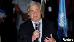 안토니우 구테흐스 사무총장이 지난 1일 인도 뉴델리의 UN 하우스에서 기자회견을 열었다. 
