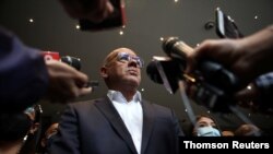 Jorge Rodriguez, president of Venezuela's Congress and head of Maduro's negotiating team, speaks to the media after the second round of talks with the opposition in Mexico City, Mexico, Sept. 4, 2021.