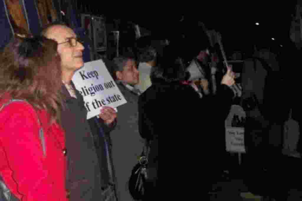 Demonstration outside the Iranian embassy in London on the anniversary of the establishment of the Islamic Republic of Iran, Friday February 11, 2011