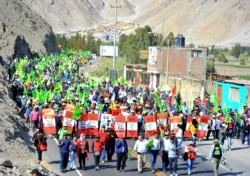 Demonstrators protest against Tia Maria mine in Arequipa, Peru, July 15, 2019.