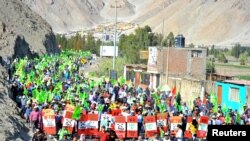 Demonstrators protest against Tia Maria mine in Arequipa, Peru, July 15, 2019. 