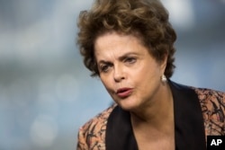 FILE - Brazil's former President Dilma Rousseff gives an interview in Rio de Janeiro, Brazil, July 14, 2017.
