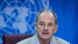 FILE - David Shearer, special representative of the secretary-general and head of the U.N. mission in South Sudan, speaks during a press conference in Juba, Sept. 19, 2018.