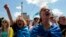 People shout slogans during a rally in Independence Square in Kyiv, Ukraine, June 29, 2014.