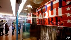 File - Voters wait in line at a polling place located inside a shopping mall on Election Day, in Austin, Texas, Nov. 6, 2012.