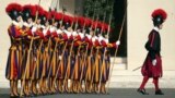 Swiss Guards stand at attention prior to Lebanon's President Michel Aoun 