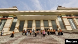 FILE - Members of parliament arrive at Union Parliament in Naypyitaw, Myanmar.