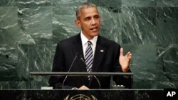 United States President Barack Obama addresses the 71st session of the United Nations General Assembly, at U.N. headquarters, Sept. 20, 2016.