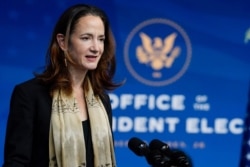 FILE - President-elect Joe Biden's Director of National Intelligence nominee Avril Haines speaks at The Queen theater, Nov. 24, 2020, in Wilmington, Del.