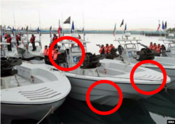 Screengrab from video showing Iranian speed boats during a March 2016 ceremony.
