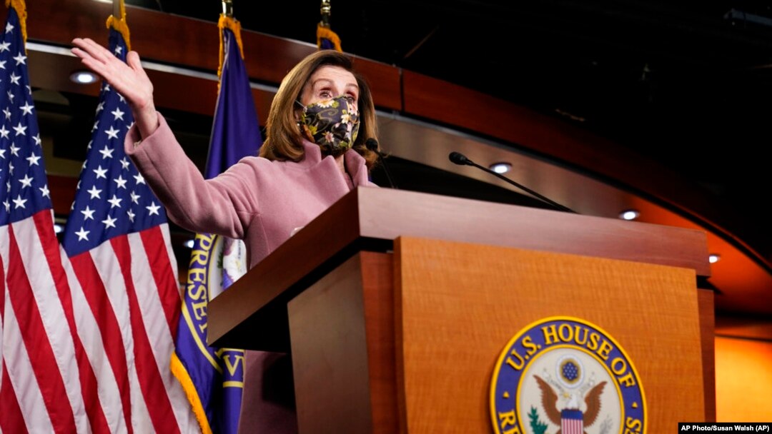 Ketua DPR Nancy Pelosi saat konferensi pers di Capitol Hill di Washington, Kamis, 21 Januari 2021. (Foto: AP/Susan Walsh)
