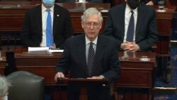 In this image from video, Senate Majority Leader Mitch McConnell of Ky., speaks as the Senate reconvenes after protesters stormed into the U.S. Capitol on Wednesday, Jan. 6, 2021.