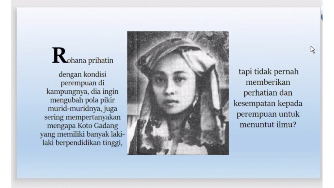 Tokoh perempuan asal Sumatera Barat, Roehana Koeddoes, mendirikan sekolah perempuan Amai Setia menjadi materi diskusi daring tentang Perempuan dan Pendidikan, Selasa (28/12), dalam tangkapan layar. (Foto: VOA/ Yudha Satriawan)