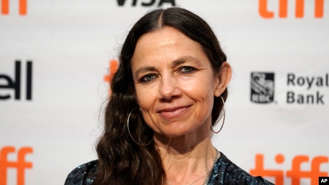 Justine Bateman, writer/director of "Violet," poses before a screening of the film at the 2021 Toronto International Film Festival, Thursday, Sept. 9, 2021, in Toronto. (AP Photo/Chris Pizzello)