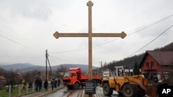 Kosovo Serbs set up a road block near the northern, Serb-dominated part of Mitrovica, Kosovo, March 27, 2018.