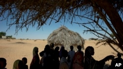 In this November 2012 photo, children gather under a sole shade tree as they take a break from class outside their schoolhouse made of reeds in the village of Louri, in the Mao region of Chad.