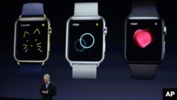 Apple CEO Tim Cook talks about the new Apple Watch during an Apple event, in San Francisco, California, March 9, 2015.