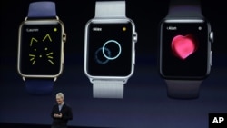 CEO Apple Tim Cook berbicara tentang Apple Watch baru dalam acara Apple, di San Francisco, California, 9 Maret 2015.
