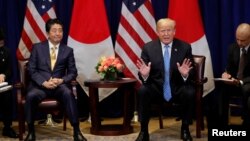美国总统特朗普和日本首相安倍2018年9月26日在纽约联合国大会间隙会面