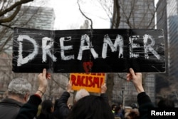 Activists and DACA recipients march up Broadway during the start of their 'Walk to Stay Home,' a five-day 250-mile walk from New York to Washington D.C., to demand that Congress pass a Clean Dream Act, in Manhattan, New York, U.S., Feb. 15, 2018.