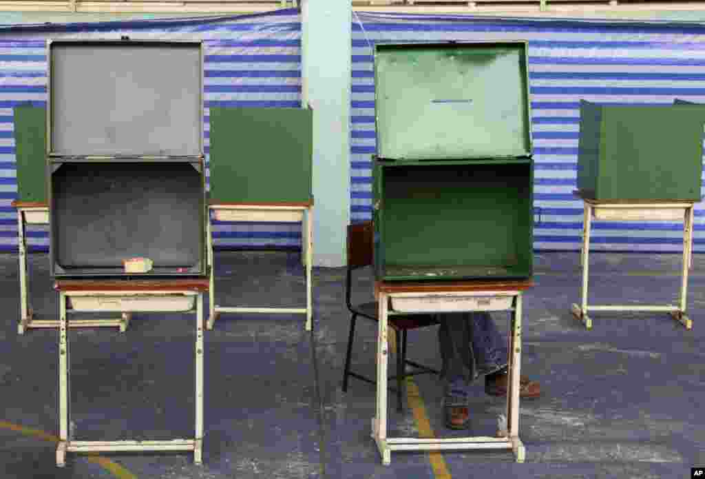 Empty ballot boxes are shown before voting in Bangkok, Feb. 2, 2014.