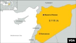 A map of Syria showing the location of Maarat al-Numan.