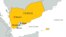 Yemen map highlighting Aden, Shuqra and Abyan