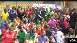 Young players come to the Ahmadou Ahijo stadium in Yaounde to be selected to join Rails Football Academy, Cameroon. (ME Kindzeka for VOA)