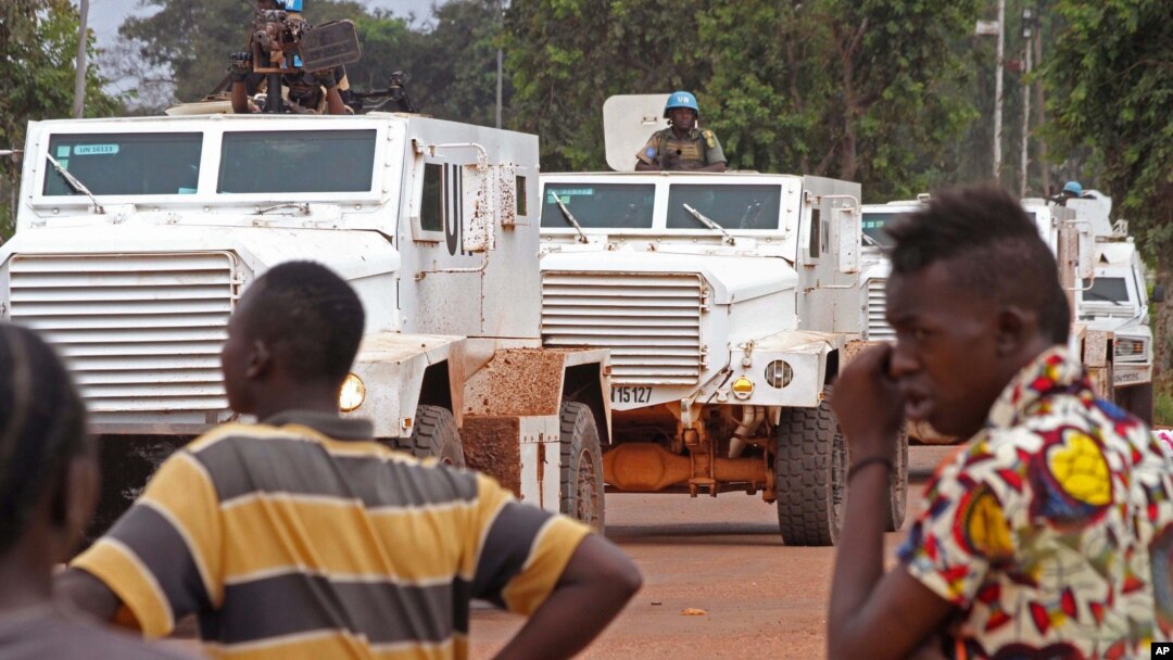 FILE - U.N. peacekeeping soldiers on patrol in the city of Bangui, Central African Republic, Wednesday, Sept. 30, 2015.