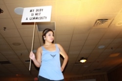 An unidentified Native American woman in South Dakota participates in an event to raise awareness about sex trafficking.