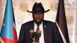 South Sudan's President Salva Kiir addresses the nation during an independence day event at the Presidential palace in Juba, July 9, 2017. 