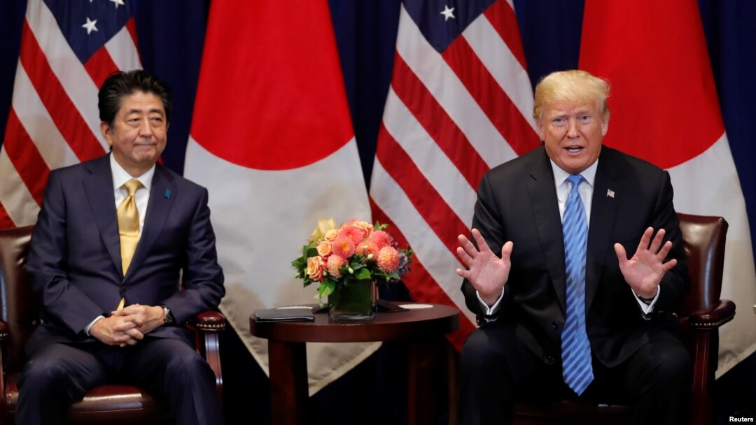 U.S. President Donald Trump speaks during a meeting with Japan's Prime Minister Shinzo Abe on the sidelines of the 73rd session of the United Nations General Assembly in New York, Sept. 26, 2018.